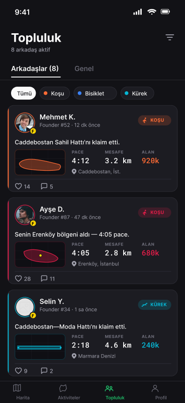 Klaimed — topluluk feed